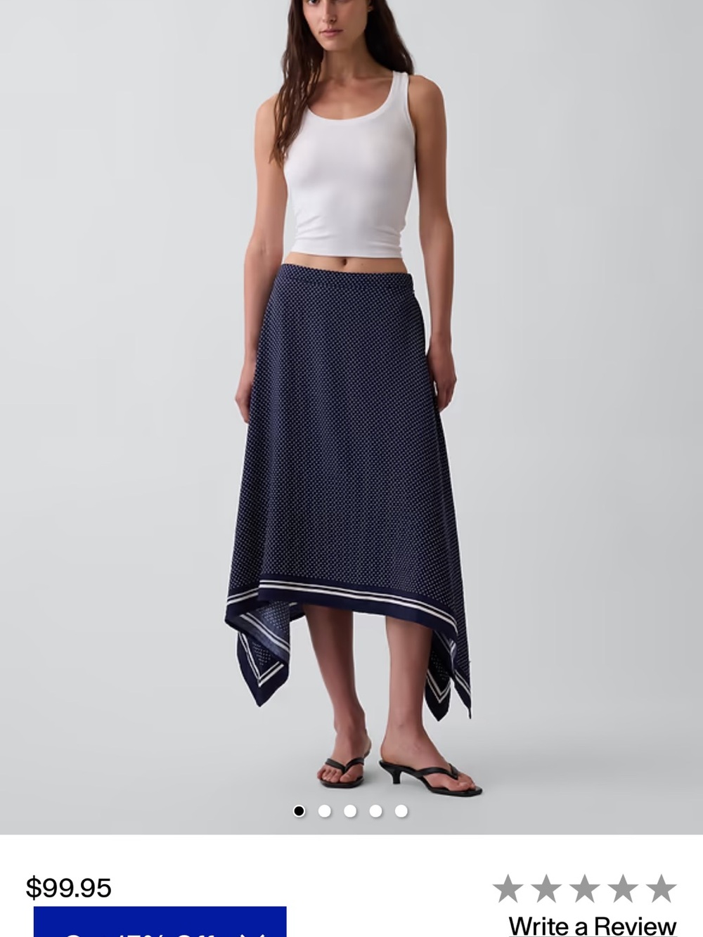 GAP Navy Polka Dot Asymmetrical Handkerchief-Hem Skirt